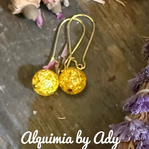 Alquimia Gold Dangle Earrings with Elegant Design yellow quartz - Picture 1 of 1